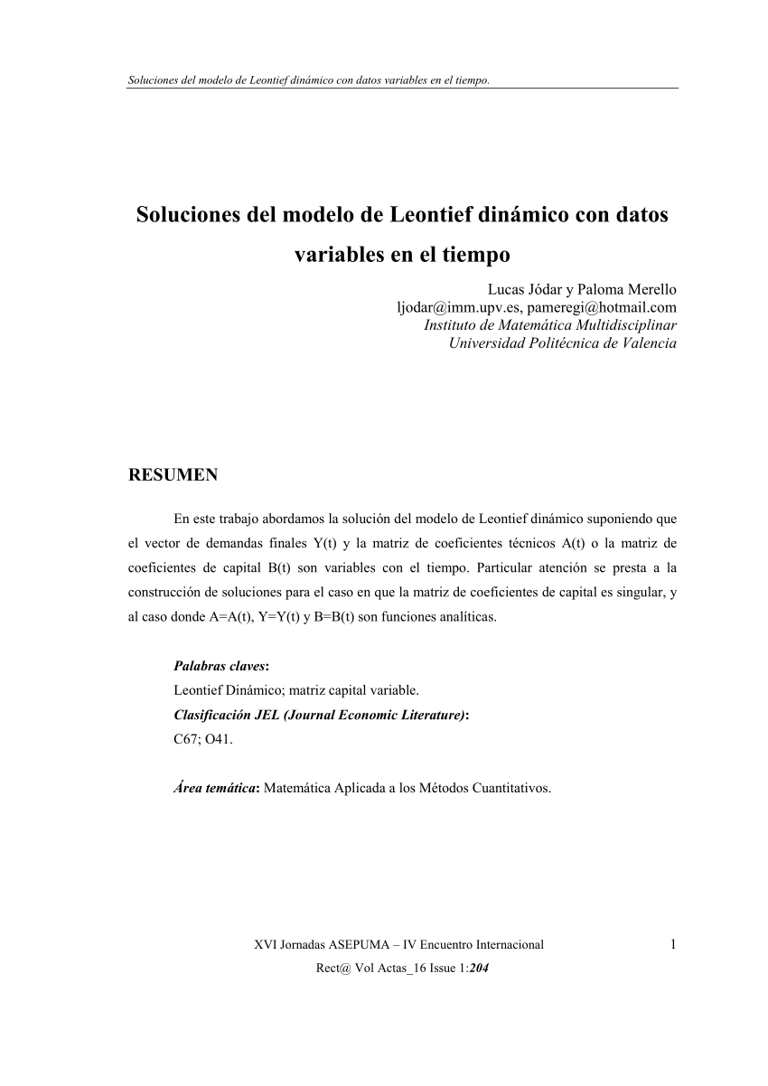 PDF) Soluciones del modelo de Leontief dinámico con datos variables en el  tiempo