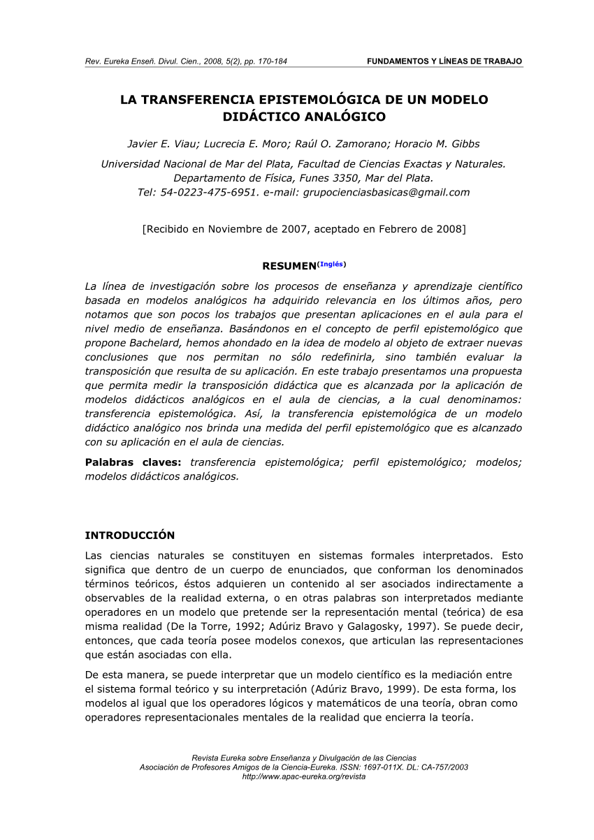 PDF) La transferencia epistemológica de un modelo didáctico analógico