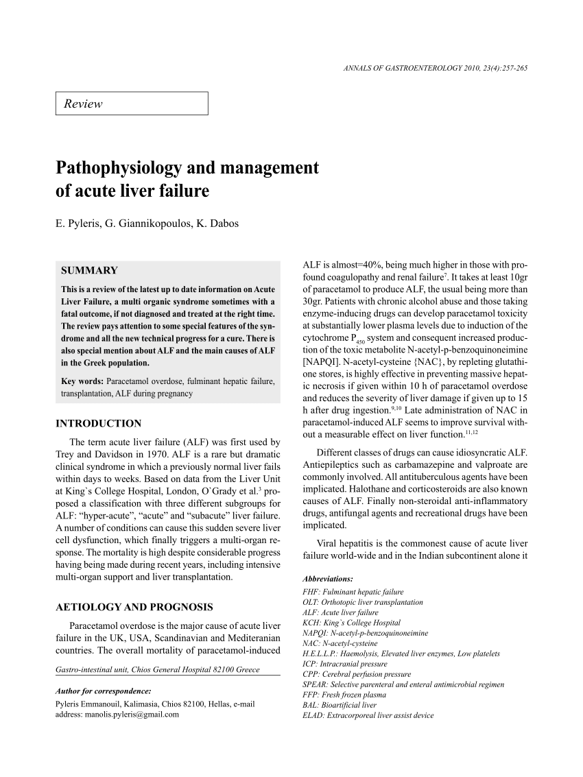 Pdf Pathophysiology And Management Of Acute Liver Failure