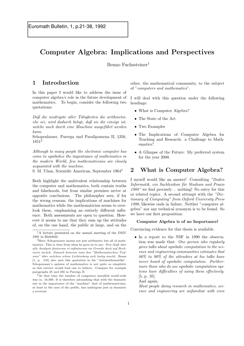 (PDF) Computer Algebra Implications and Perspectives