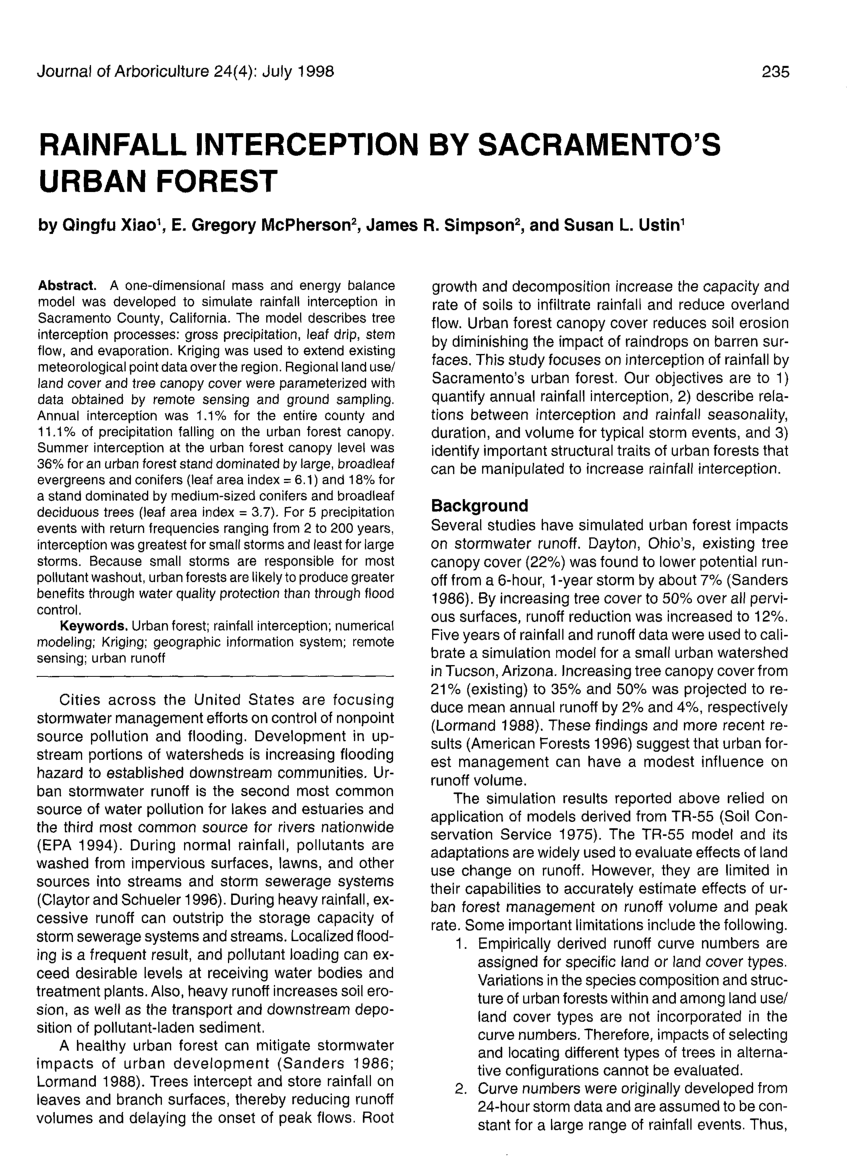 Pdf Rainfall Interception By Sacramento S Urban Forest
