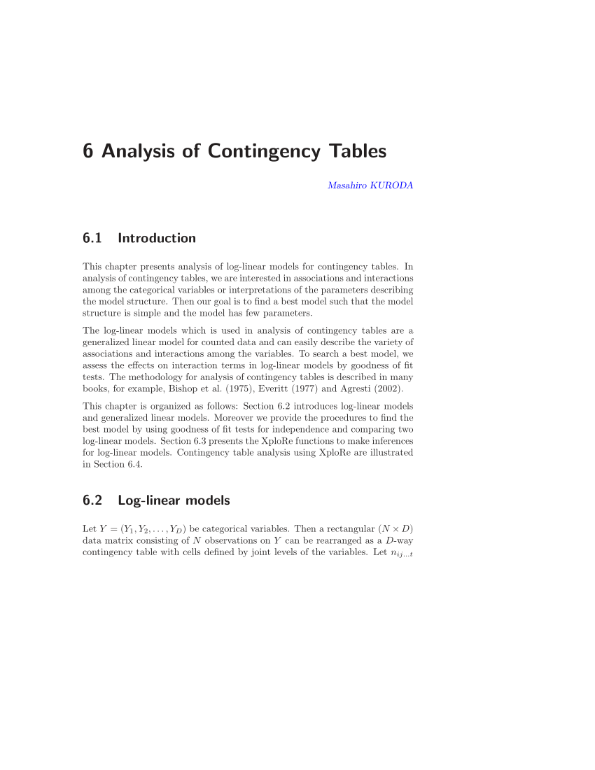 Pdf Analysis Of Contingency Tables