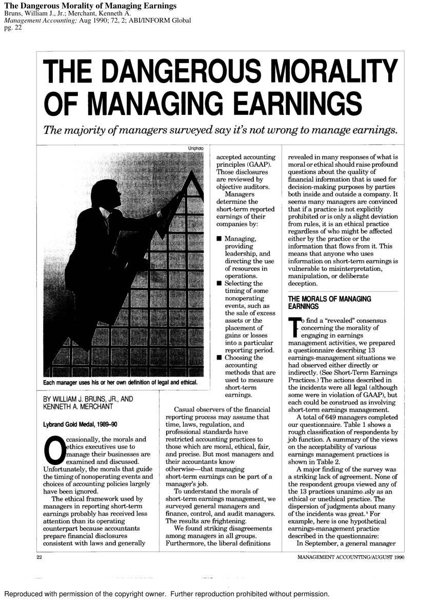 Pdf The Dangerous Morality Of Managing Earnings