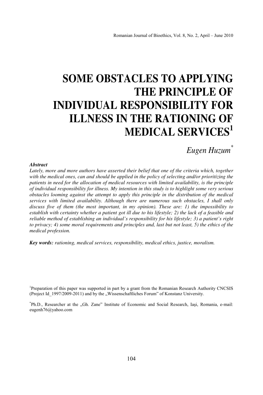 essay about responsibility of individual avoiding preventable illness