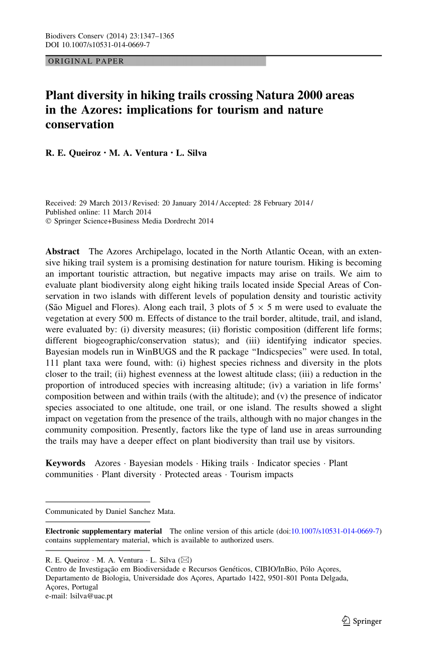 PDF) Carrying capacity of hiking trails in Natura 2000 sites: A case study  from North Atlantic Islands (Azores, Portugal)