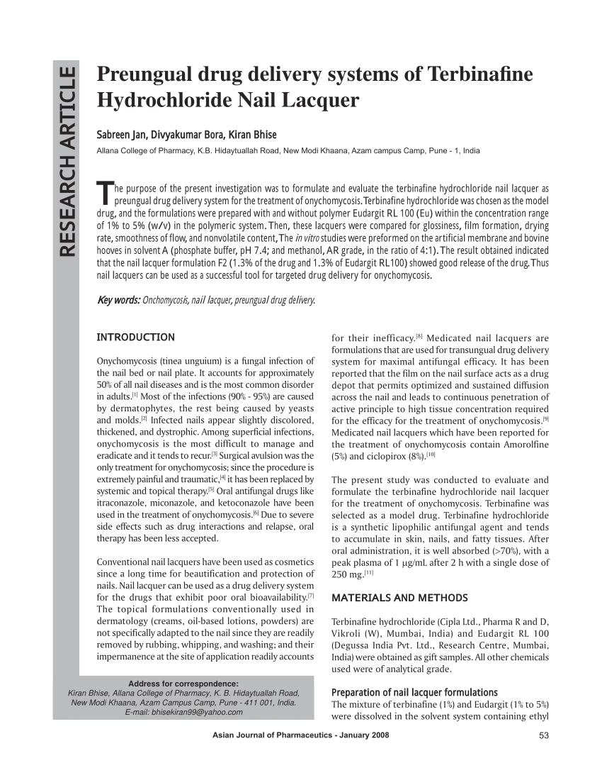 PDF) Preungual drug delivery systems of Terbinafine Hydrochloride Nail  Lacquer