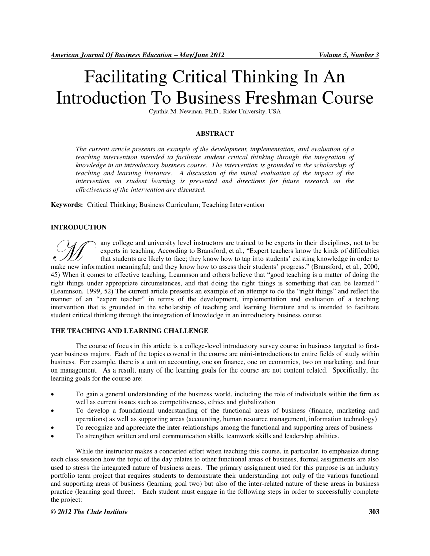 critical thinking freshman course pdf