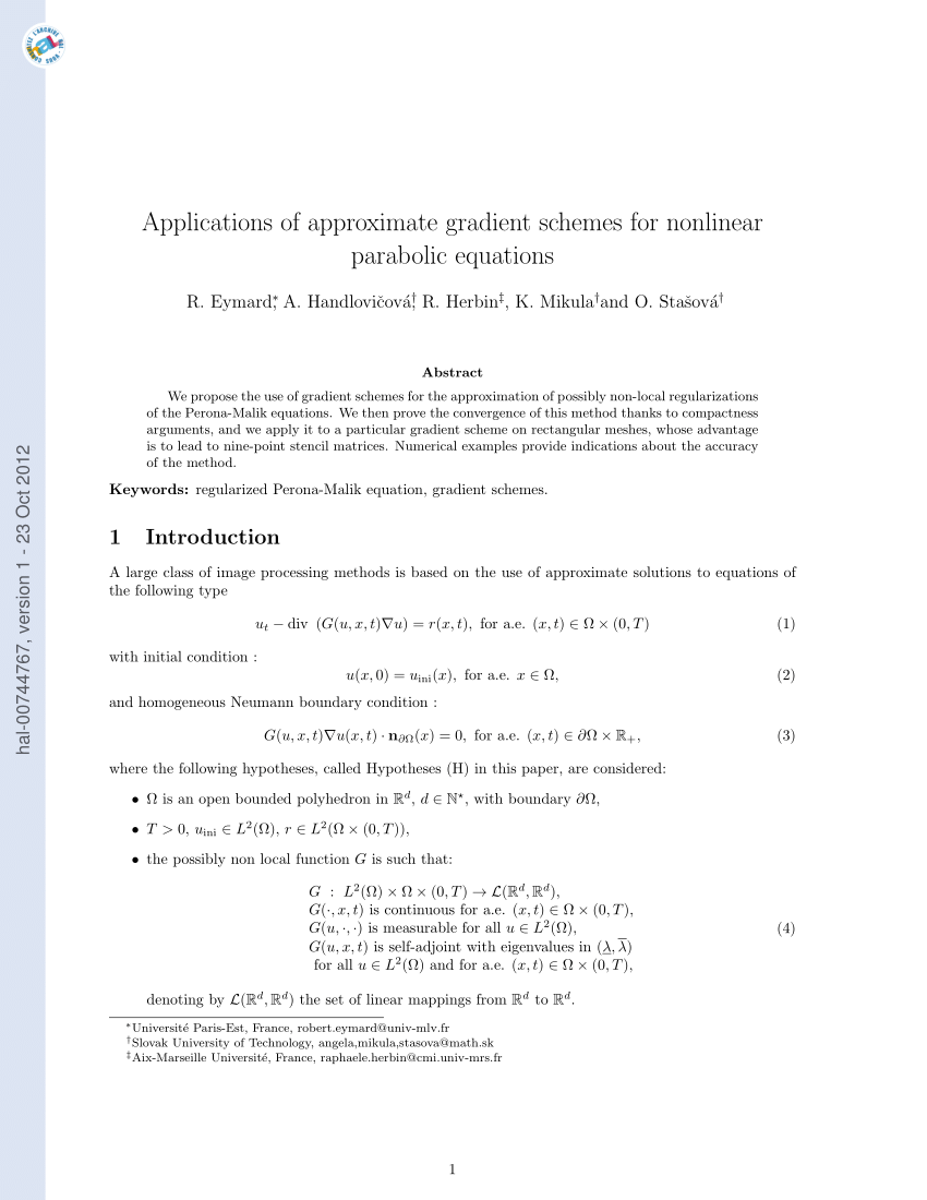 Pdf Applications Of Approximate Gradient Schemes For Nonlinear Parabolic Equations