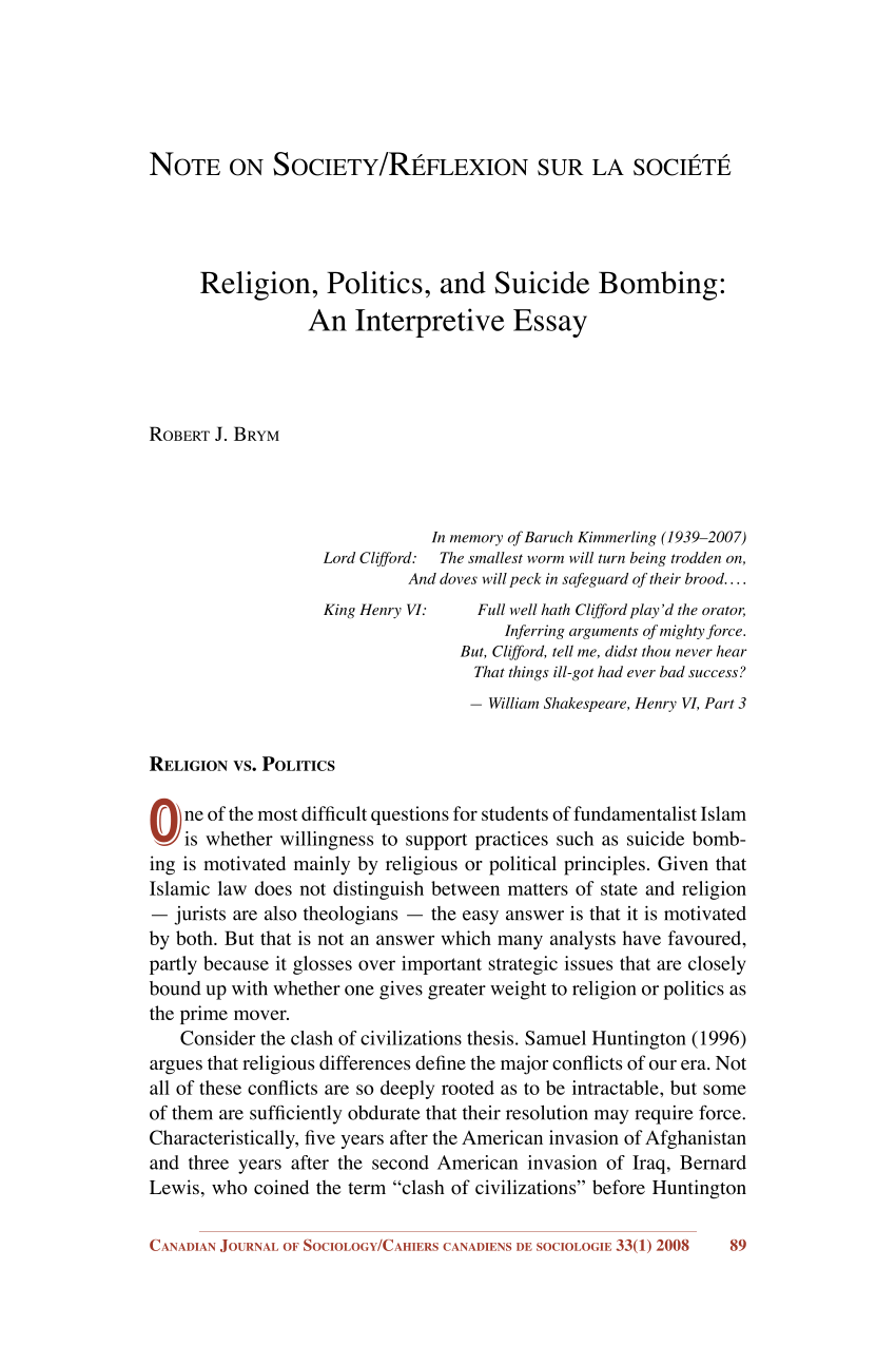 Religion and politics essay