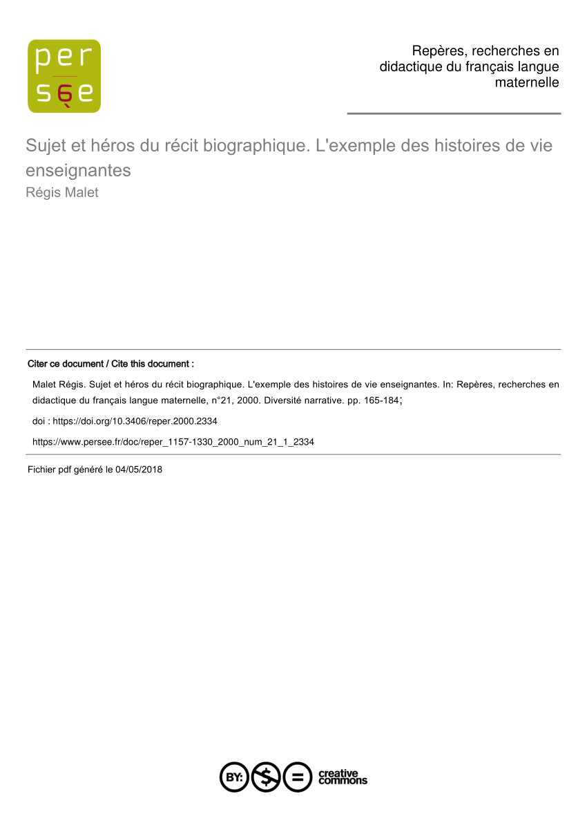 (PDF) Sujet et héros du récit biographique. L'exemple des histoires de
