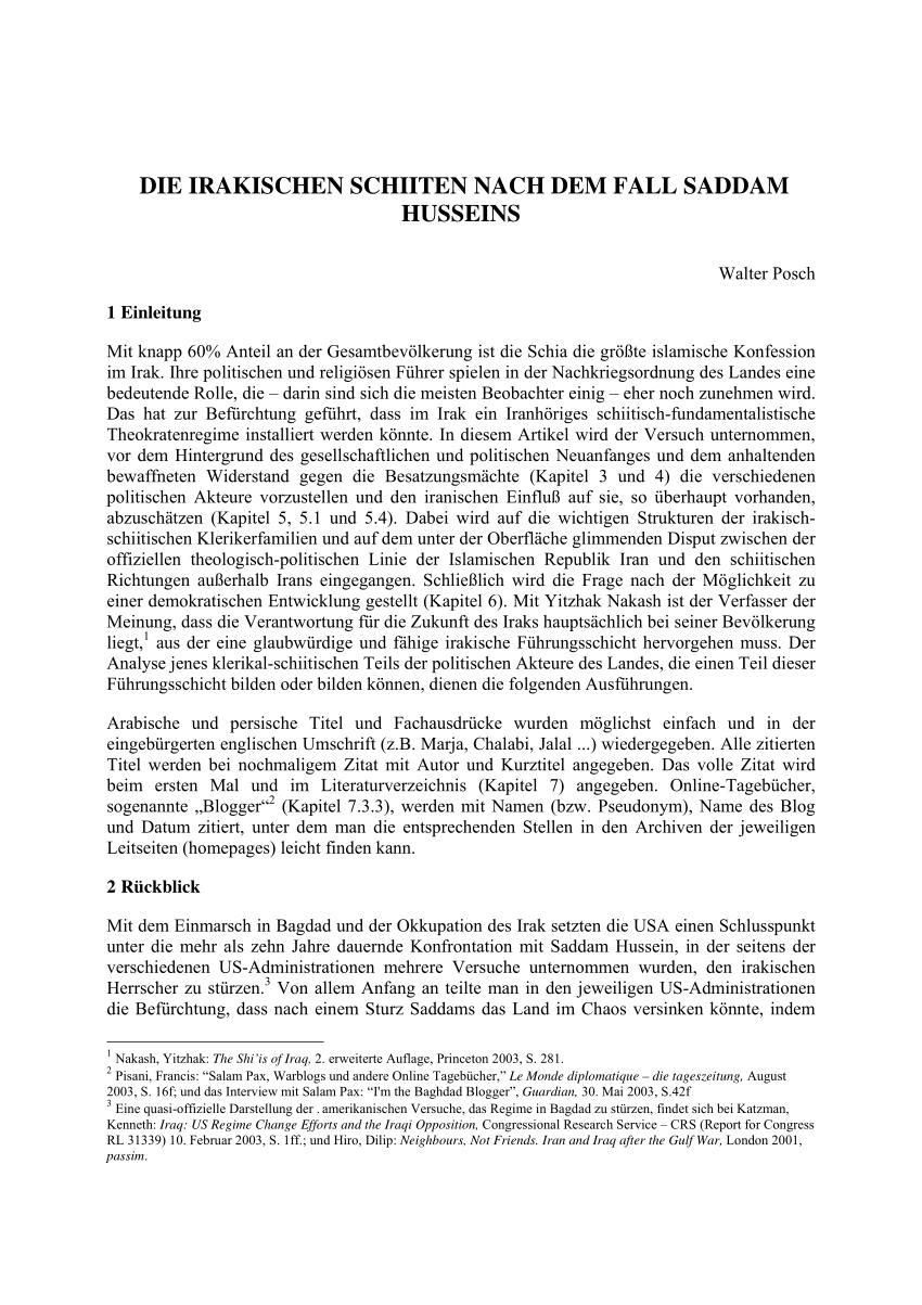 PDF DIE IRAKISCHEN SCHIITEN NACH DEM FALL SADDAM HUSSEINS