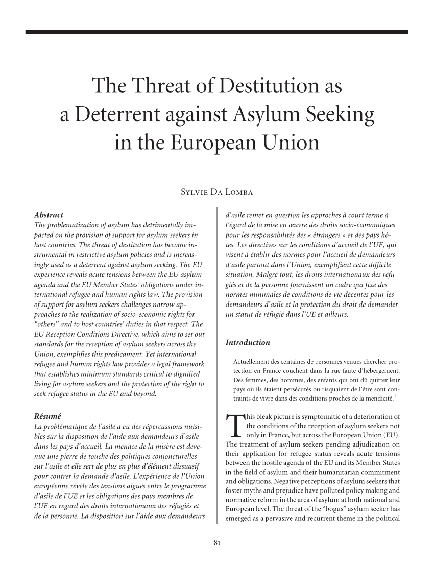 PDF) The Threat of Destitution as a Deterrent against Asylum