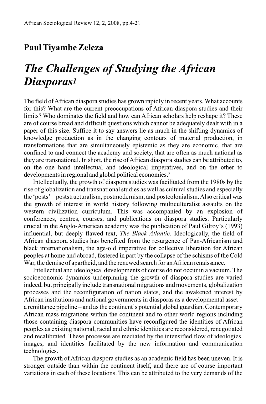 (PDF) The Challenges of Studying the African Diasporas 1