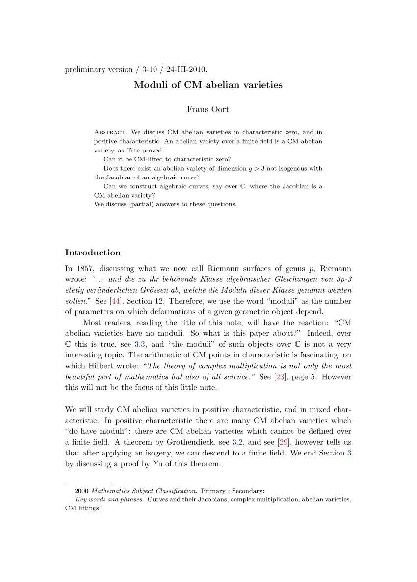 PDF) Moduli of CM abelian varieties