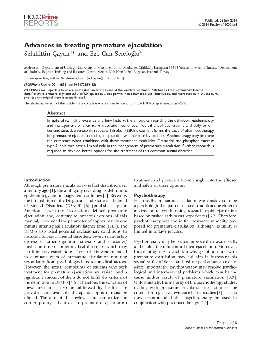 PDF Advances in treating premature ejaculation