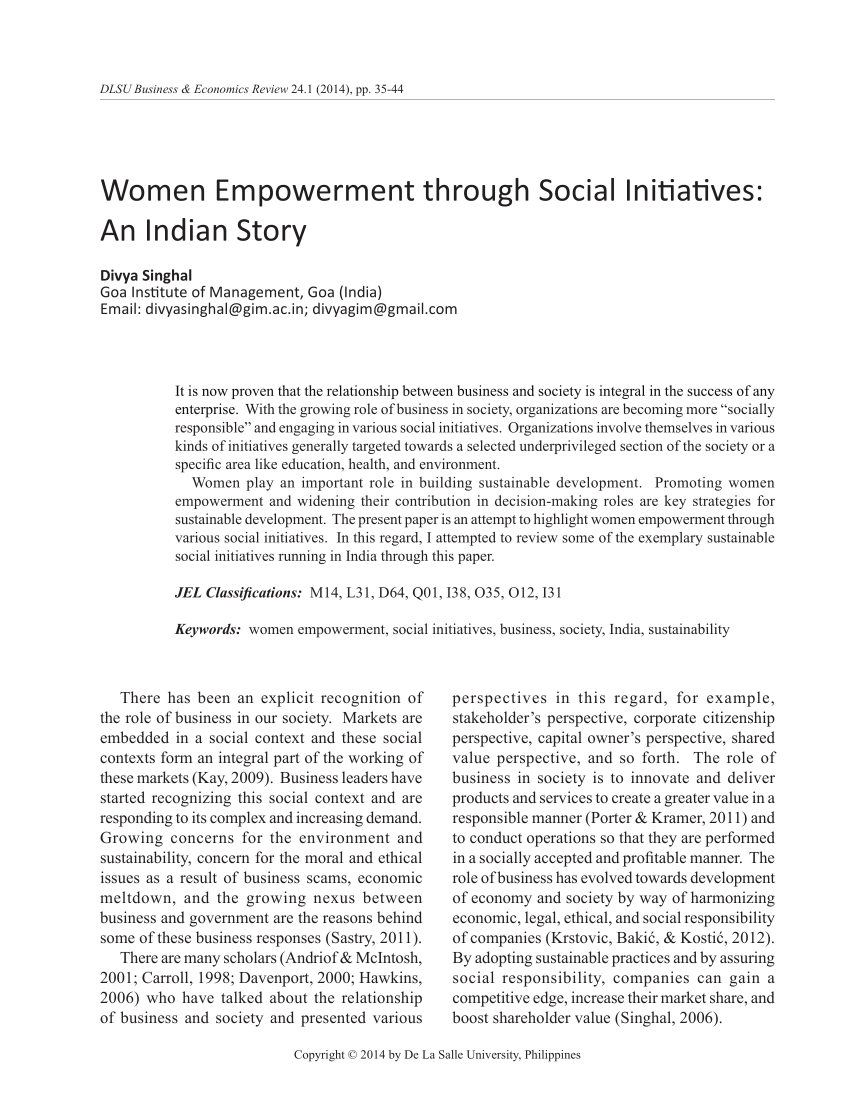 PDF) Women Empowerment through Social Initiatives: An Indian Story