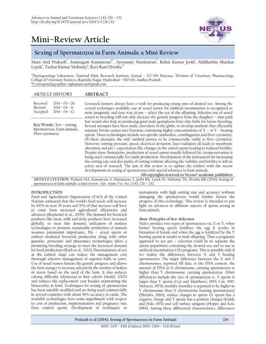 PDF) Sexing of Spermatozoa in Farm Animals: a Mini Review