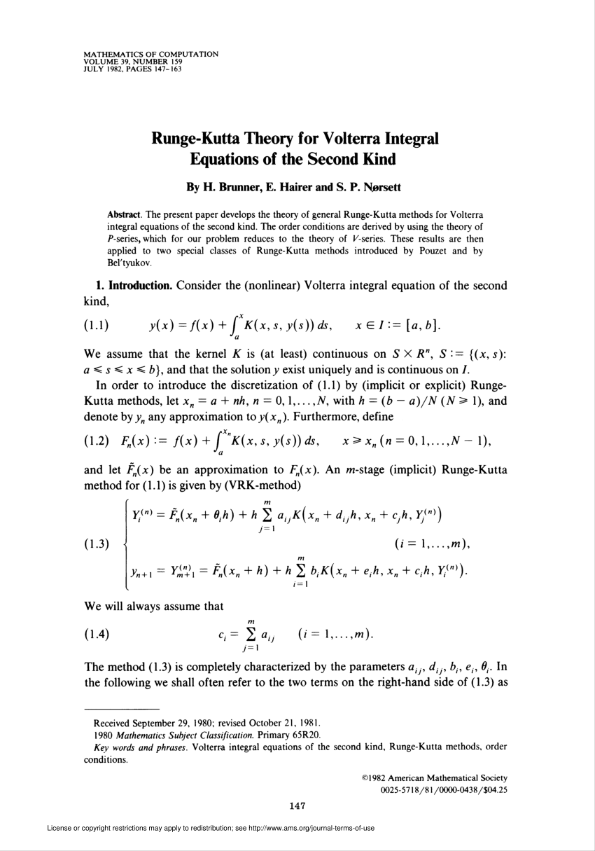 Pdf Runge Kutta Theory For Volterra Integral Equations Of The Second Kind