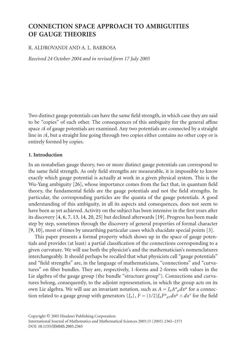 Pdf Connection Space Approach To Ambiguities Of Gauge Theories