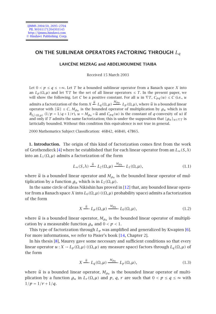 Pdf On The Sublinear Operators Factoring Through Lq