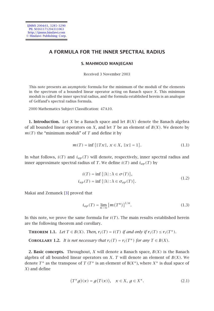 Pdf A Formula For The Inner Spectral Radius