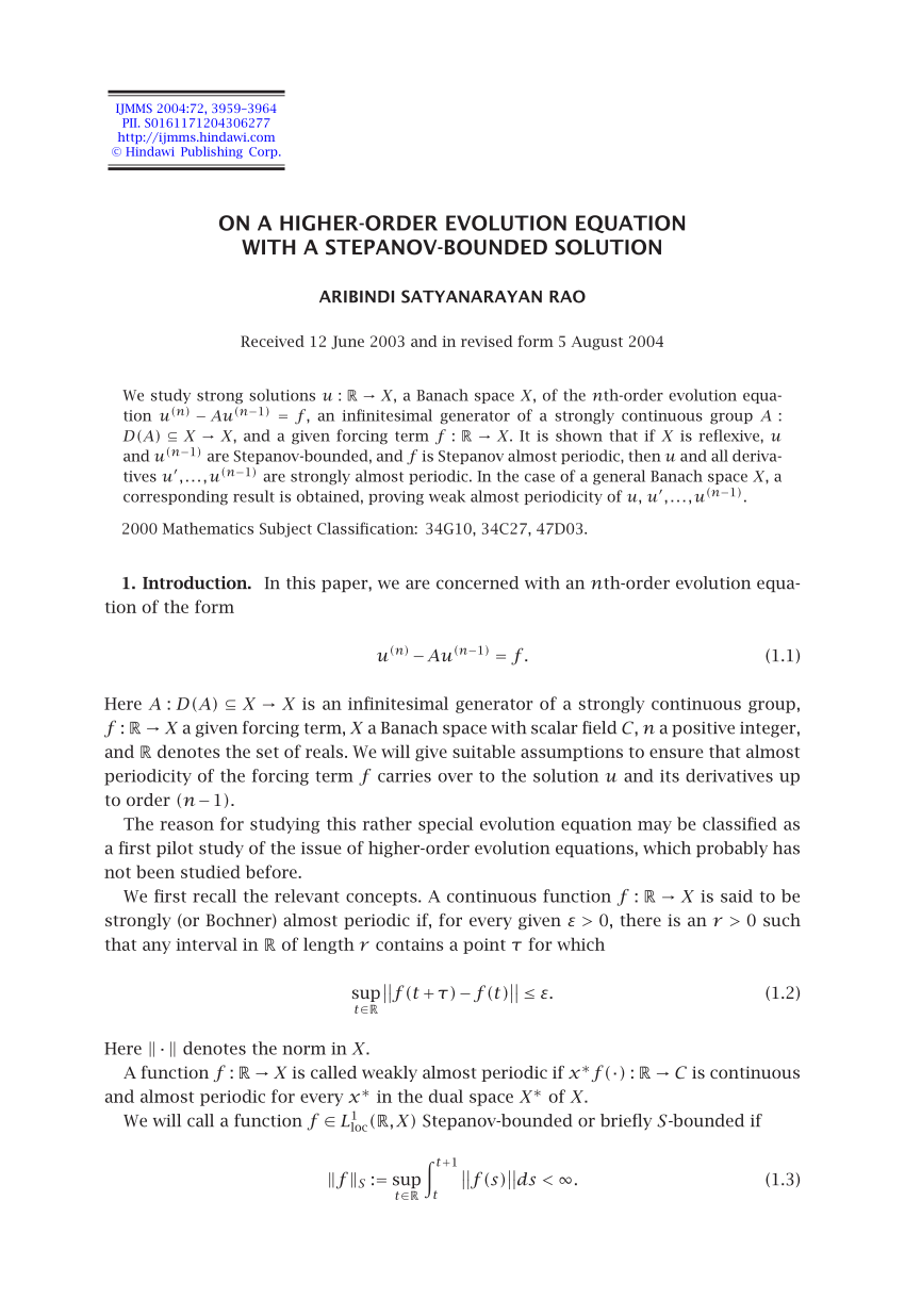 Pdf On A Higher Order Evolution Equation With A Stepanov Bounded Solution