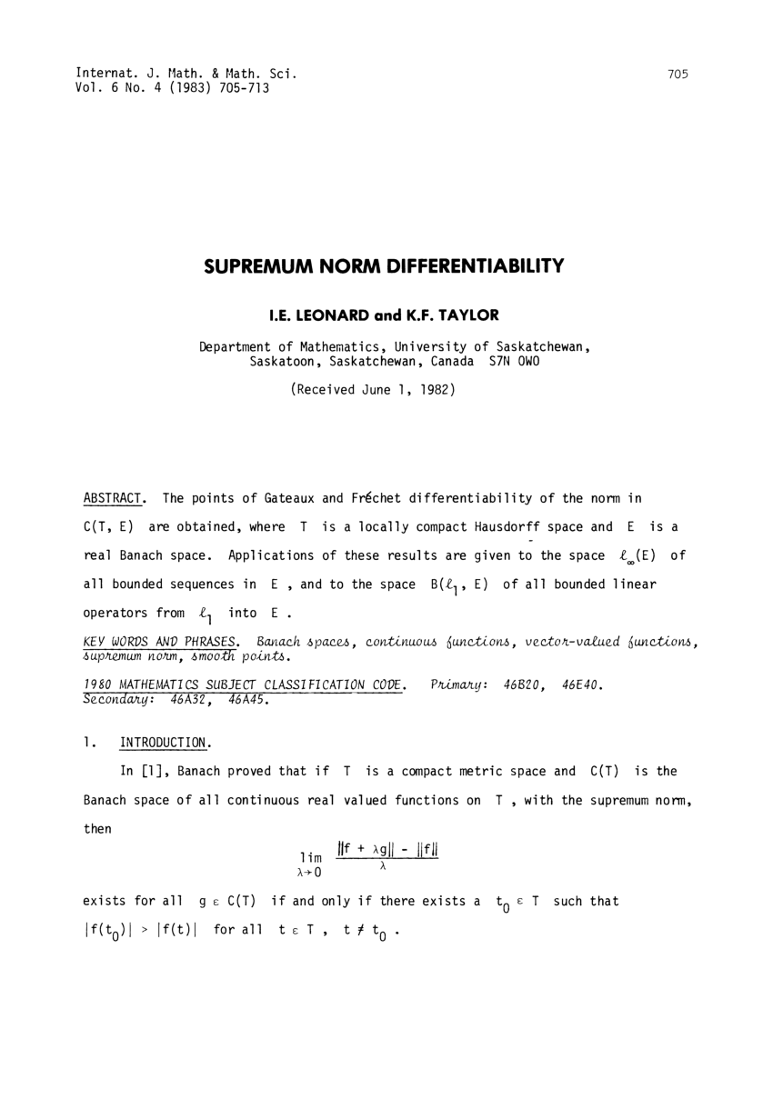 Pdf Supremum Norm Differentiability