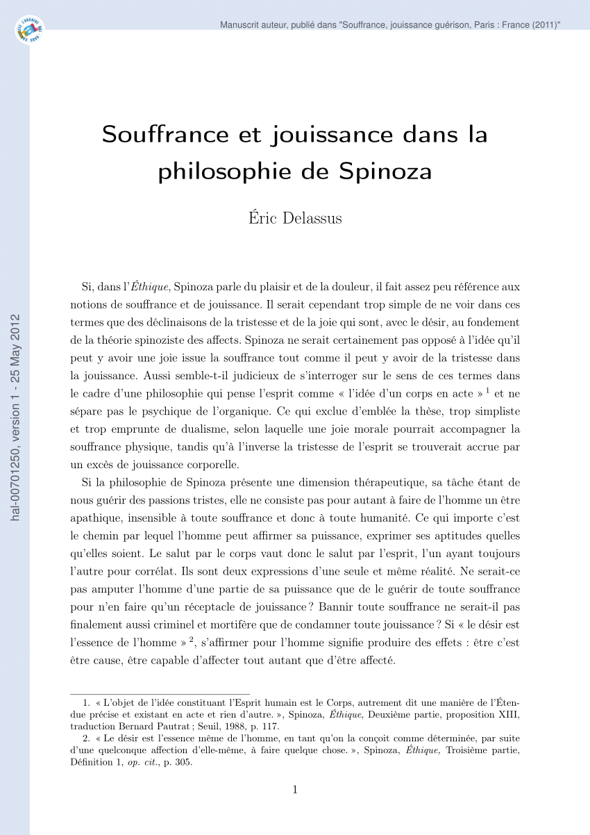 Pdf Souffrance Et Jouissance Dans La Philosophie De Spinoza