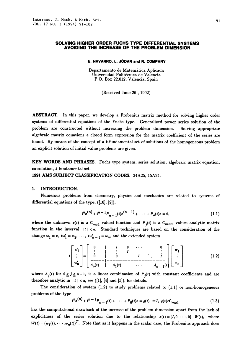 Pdf Solving Higher Order Fuchs Type Differential Systems Avoiding The Increase Of The Problem Dimension