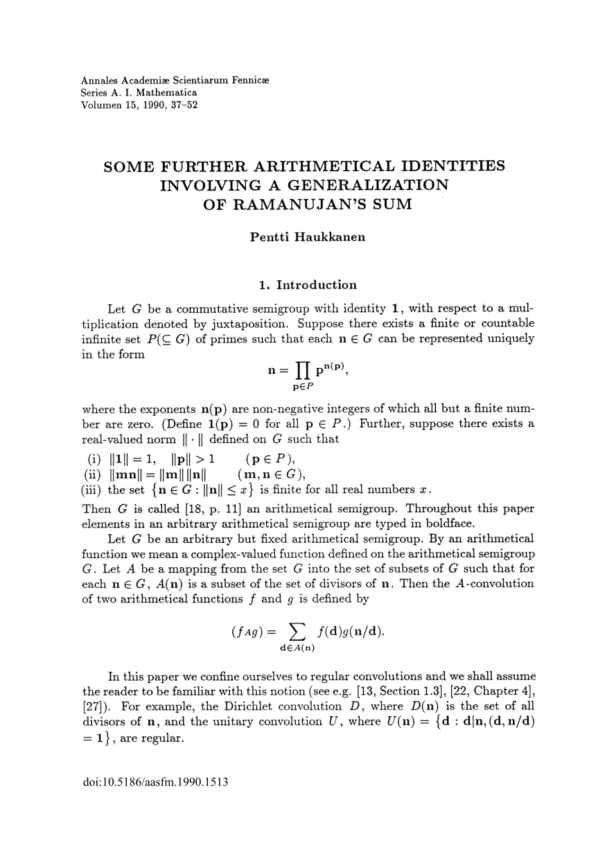 Pdf Classical Arithmetical Identities Involving A Generalization Of Ramanujan S Sum