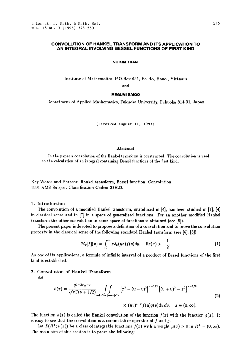 (PDF) Convolution of Hankel Transform and its Application to an ...