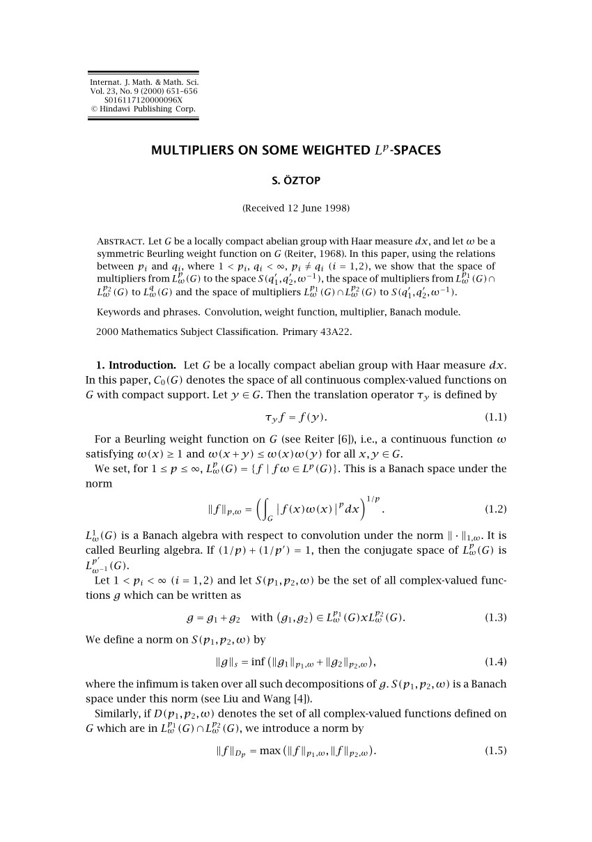 Pdf Multipliers On Some Weighted Lp Spaces