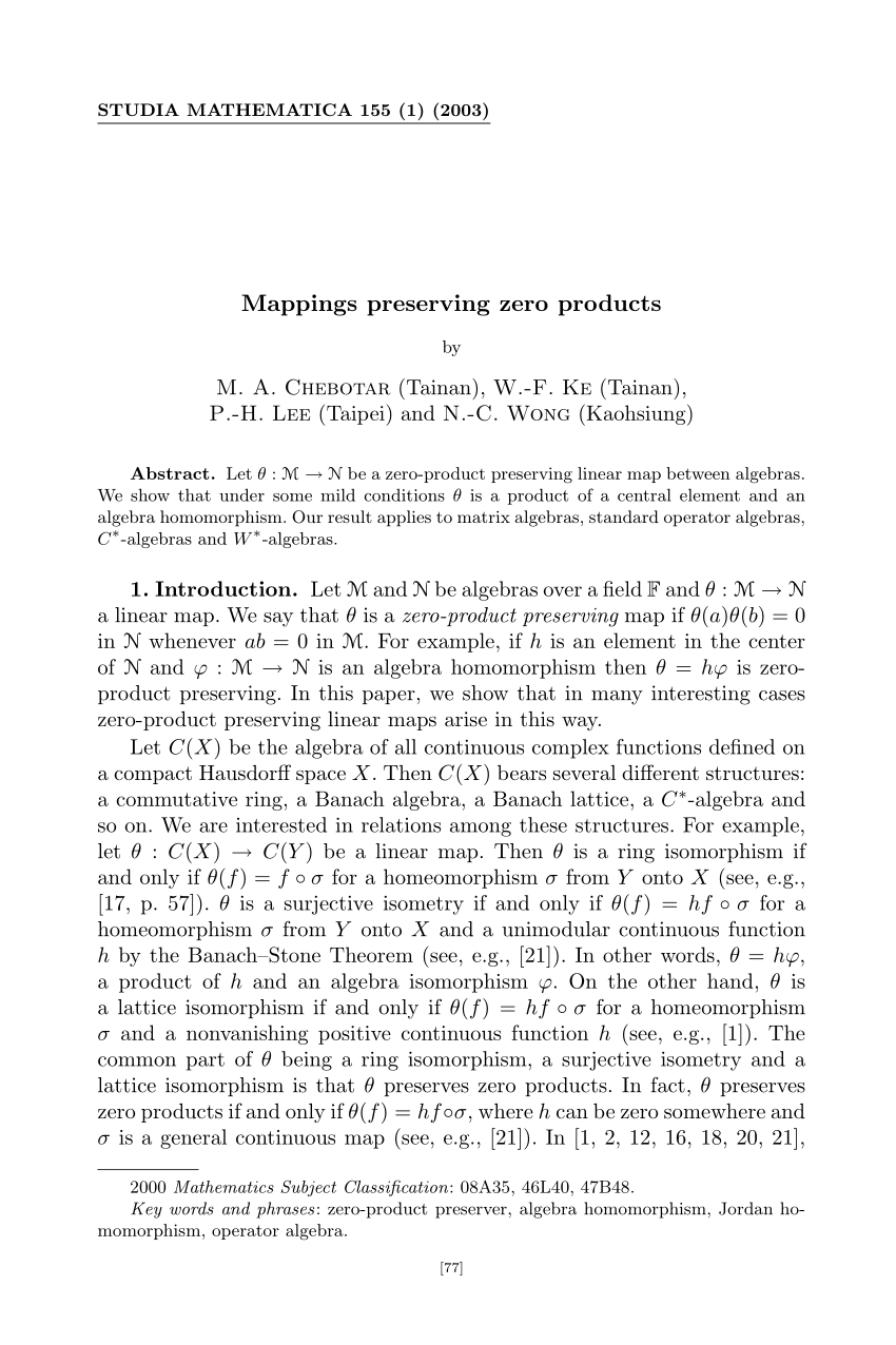 Pdf Mappings Preserving Zero Products