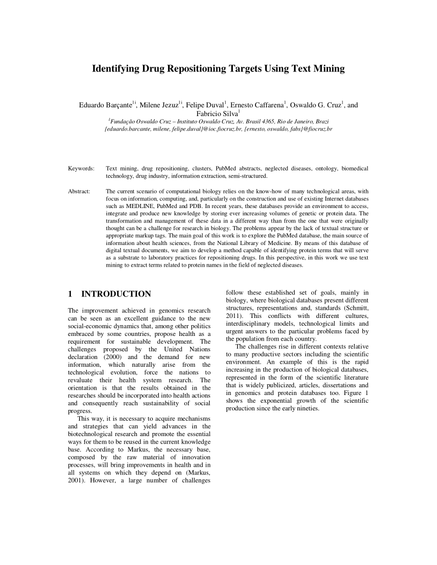 Pdf Identifying Drug Repositioning Targets Using Text Mining