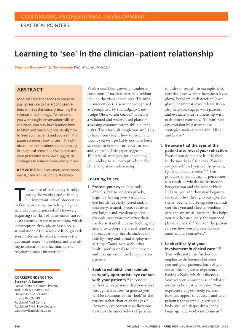 Pdf Learning To ‘see In The Clinicianpatient Relationship 5412