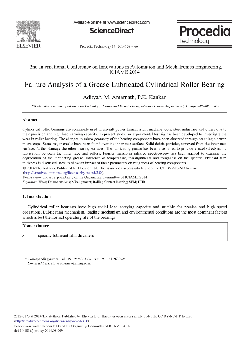 Pdf Failure Analysis Of A Grease Lubricated Cylindrical Roller Bearing