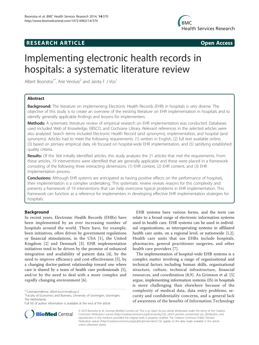 literature review on electronic health records