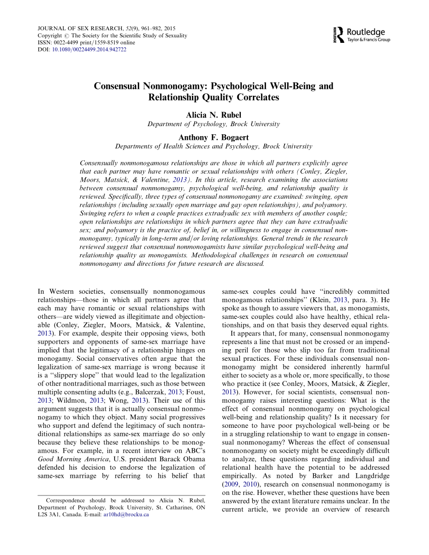 PDF) Consensual Nonmonogamy Psychological Well-Being and Relationship Quality Correlates
