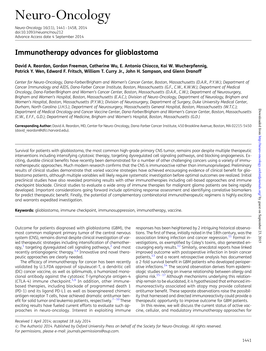 (PDF) Immunotherapy advances for glioblastoma