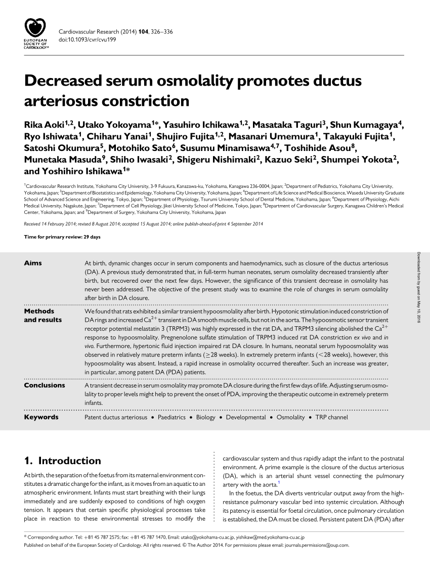 (PDF) Decreased serum osmolality promotes ductus arteriosus constriction