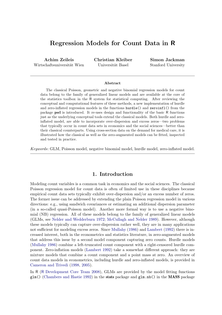 Pdf Regression Models For Count Data In R