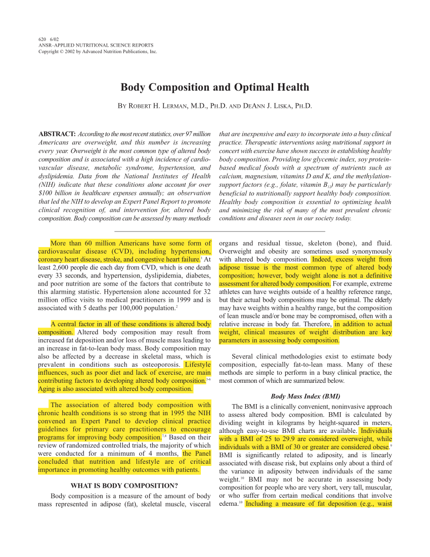 PDF) Body Composition and Optimal Health