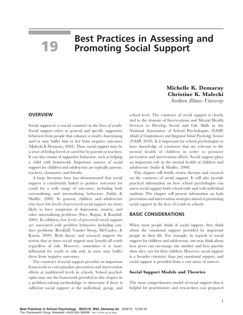 PDF) Best Practices in Assessing and Promoting Social Support