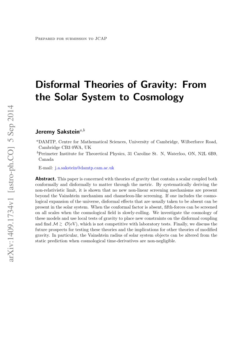 Pdf Disformal Theories Of Gravity From The Solar System To