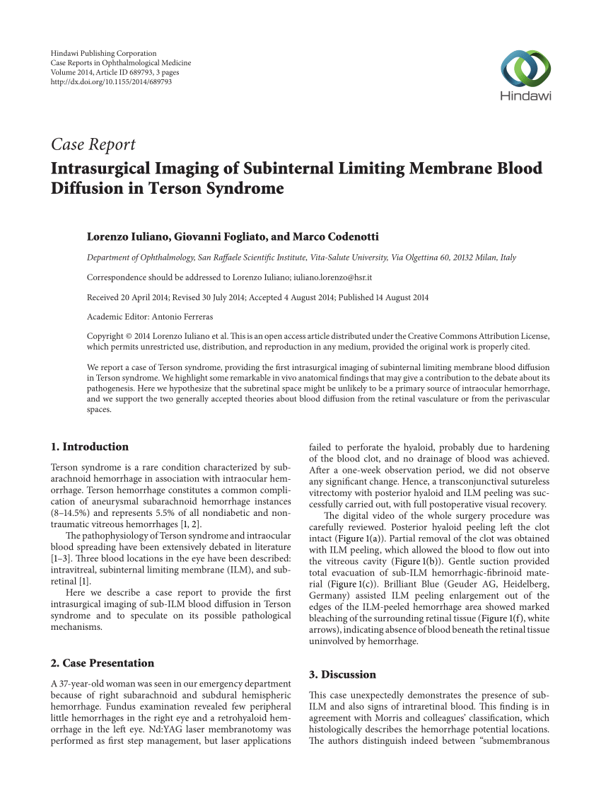(PDF) Intrasurgical Imaging of Subinternal Limiting Membrane Blood ...
