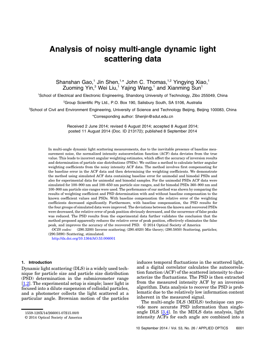 multiangle dynamic light scattering