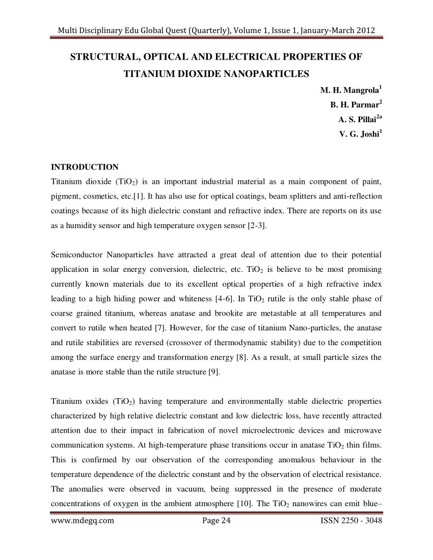 (PDF) Structural, optical and electrical properties of titanium dioxide