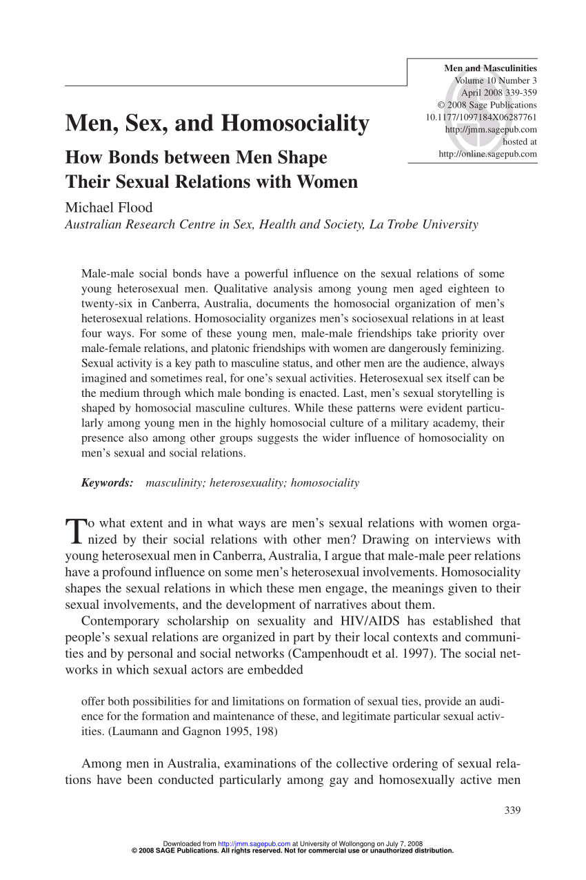 PDF) Men, Sex and Mateship How Homosociality Shapes Mens Heterosexual Relations image
