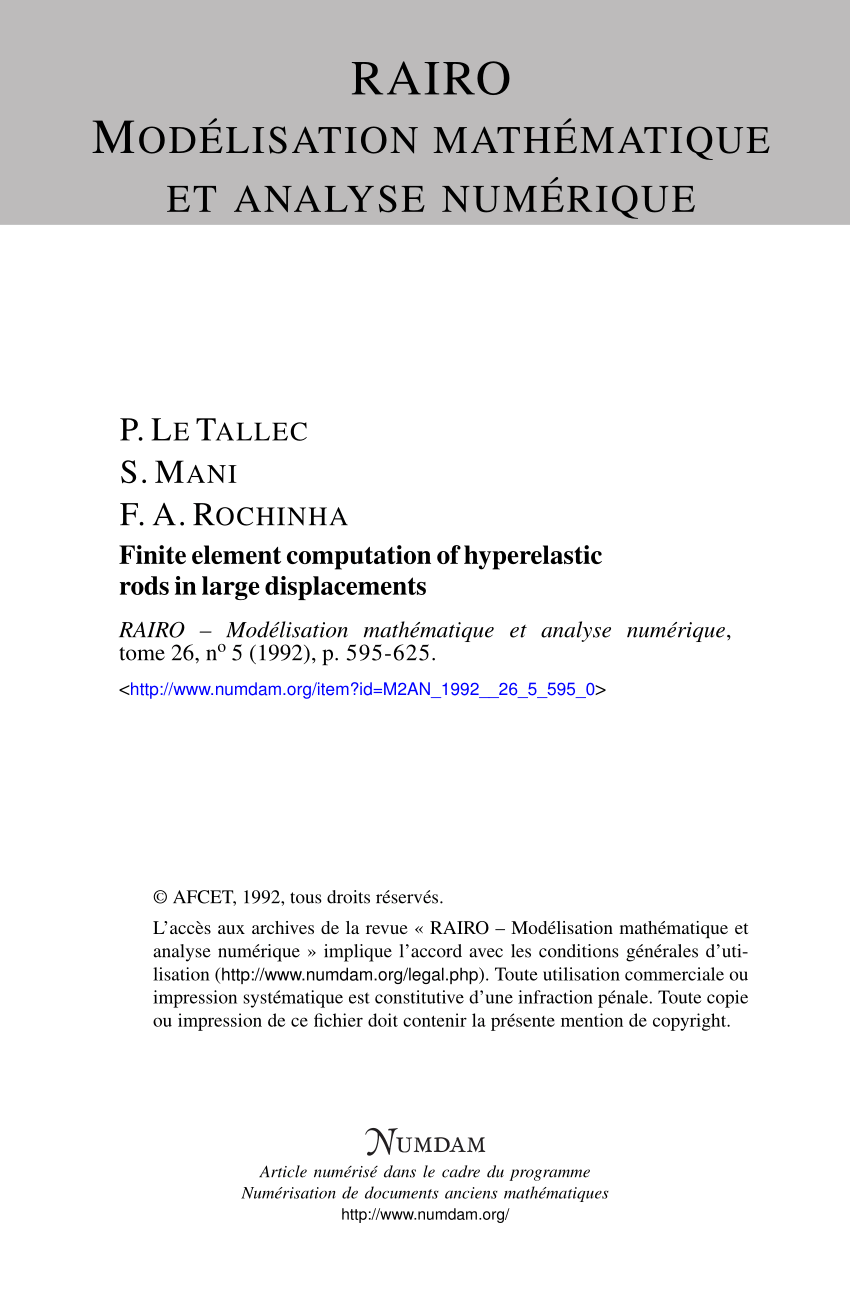 Pdf Finite Element Computation Of Hyperelastic Rods In Large Displacements