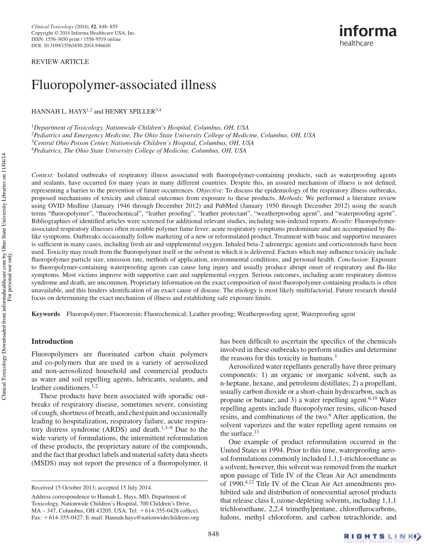 Pdf Fluoropolymer Associated Illness